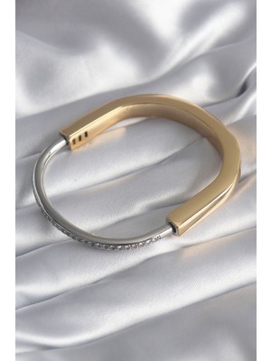 Ergün Collection 316L Çelik Gold Gümüş Renk Zirkon Taşlı Vıp Seri Kadın Kelepçe
