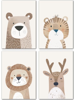 Braventa Collection Lavema Bebek Odası Dekorasyonu Resimleri, Çocuk Odası, Hayvan Posteri, Bej | Poster A4 (21 x 30 Cm)