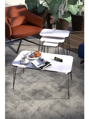 Gold Falez Zigon Sehpa Kr ve Orta Sehpa Kr Set Gümüş Efes Tel Ayak Siyah