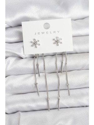 Ergün Collection Çiçek Model Gümüş Pirinç Sallantılı Kadın Küpe