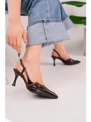 Homiro Kadın Sivri Burun Çapraz Bantlı Ince Topuklu Stiletto Ayakkabı - Kahverengi