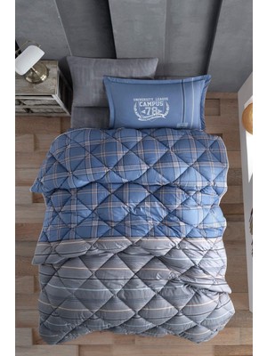 Braventa Collection Clasy %100 Pamuk Tek Kişilik Uyku Seti (Lastikli Çarşaflı) Campus V2 Mavi