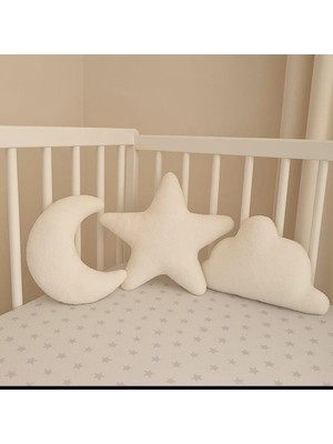 Braventa Collection Dekoratif Bebek Odası Yastık Seti, Ay Yıldız Bulut Şekilli, 3 Parça, Krem Rengi