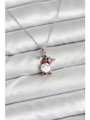 Ergün Collection 316L Çelik Zincir Gümüş Renk Yılbaşı Teması Kadın Kolye