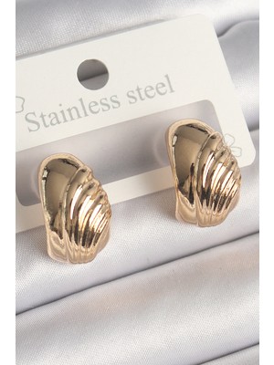 Ergün Collection Pirinç Gold Renk Işleme Detaylı Yarım Halka Model Kadın Küpe