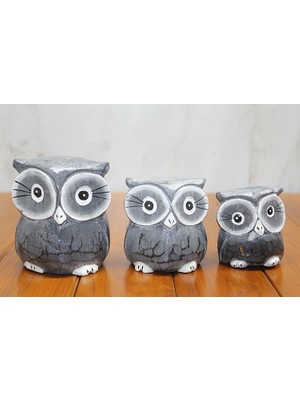 Ergün Collection Ahşap 3'lü Baykuş Seti Model 2
