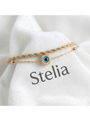 Stelia 316L Çelik Nazar Boncuk Model Burgu Zincir Gold - Altın Renk Kadın Bileklik
