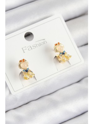 Ergün Collection Pirinç Zirkon Taşlı Pamuk Prenses Model Gold Renk Çocuk Küpe