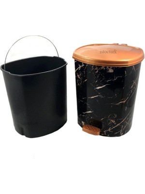 Braventa Collection Siyah Mermer Desenli 20LT Büyükboy Pedallı Çöp Kovası Çıkabilir 2.kovayla Sağlıklı Yaşam