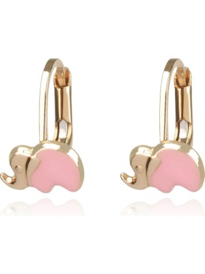 Berk Mücevherat 14 Ayar Altın Fil Figürlü Pembe Mineli Çocuk Küpe