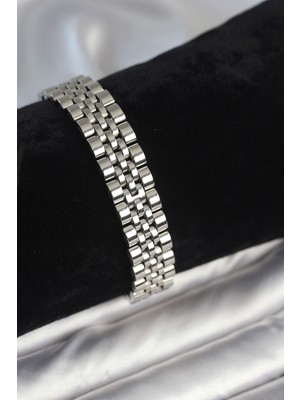 Ergün Collection 316L Çelik 12 mm Kalınlıkta Gümüş Renkli Erkek Bileklik
