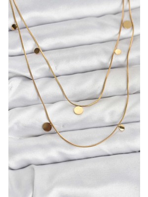 Ergün Collection 316L Çelik Zincir Gold Renk Pullu Kadın Kolye