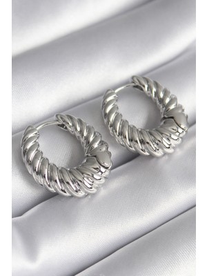 Ergün Collection Pirinç Gümüş Renk Halka Sarmal Model Kadın Küpe