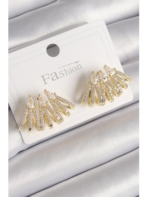 Ergün Collection Pirinç Gold Renk Zirkon Taşlı Deniz Kabuğu Model Kadın Küpe