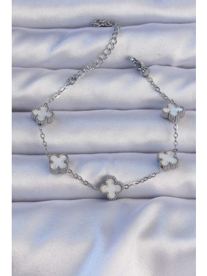 Ergün Collection 316L Çelik Gümüş Renk Sedefli Baby Boy Yonca Model Bileklik