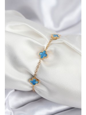 Ergün Collection 316L Çelik Gold Renk Buz Mavisi Baby Boy Yonca Kadın Bileklik