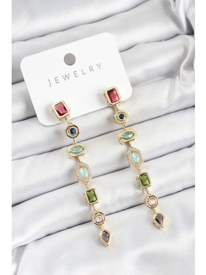 Ergün Collection Pirinç Renkli Zirkon Taşlı Sallantılı Model Gold Renk Kadın Küpe