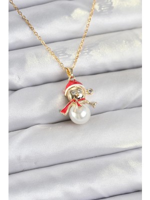 Ergün Collection 316L Çelik Zincir Gold Renk Kardan Adam Model Yılbaşı Temalı Kadın Kolye