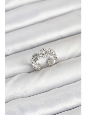 Ergün Collection Pirinç Gümüş Renk Yonca Model Kadın Yüzük