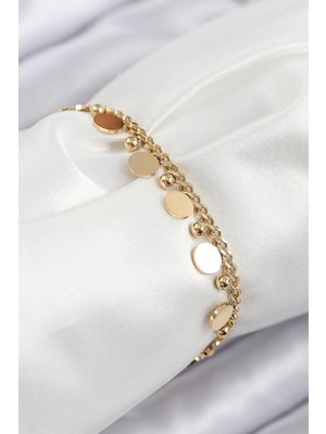 Ergün Collection 316L Çelik Sıralı Pul Model Gold Renk Kadın Bileklik