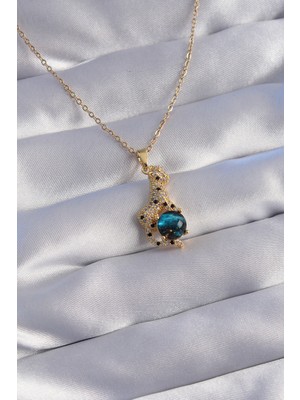 Ergün Collection 316L Çelik Zincir Gold Renk Zirkon Taşlı Panter Figürlü Gezegen Kolye
