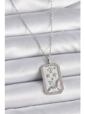 Ergün Collection 316L Çelik Gümüş Renk Zincir Yay Burcu Zirkon Taşlı Kadın Kolye