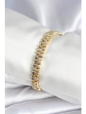 Ergün Collection Pirinç Gold Renk Damla Model Zirkon Taşlı Kadın Bileklik