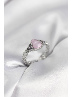 Ergün Collection Gümüş Renk Pembe Damla Model Kadın Yüzük