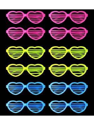 Ergün Collection Retro Neon Fosforlu Kalp Panjur Gözlük - 12 Adet