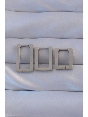 Ergün Collection 316L Çelik Gümüş Renk Dikdörtgen Küpe Seti