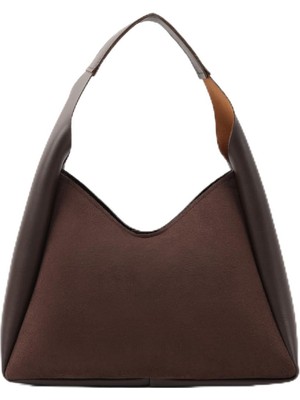 Braventa Collection Süet Kahverengi SHK19 Süet Çıtçıtlı Tek Bölmeli Fermuarlı Makyaj Çantalı El Kol ve Omuz Ça