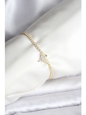 Ergün Collection Anka Kuşu Model Zirkon Taşlı Gold Renk Pirinç Su Yolu Kadın Bileklik
