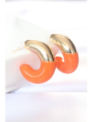 Ergün Collection Ccb Turuncu Gold Çift Renk Küpe