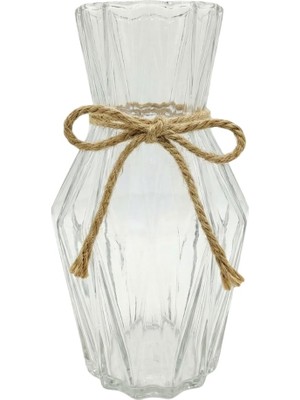 Braventa Collection Dekoratif Ip Detaylı Cam Vazo – 25 cm Şeffaf Çiçek Vazosu | Masa Üstü Salon Mutfak Ev Ofis Dekorasyo