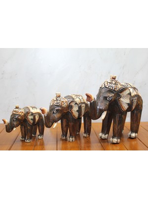 Ergün Collection Ahşap 3'lü Fil Seti