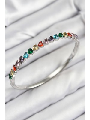 Ergün Collection Pirinç Renkli Zirkon Taşlı Kalp Model Gümüş Renk Kadın Kelepçe