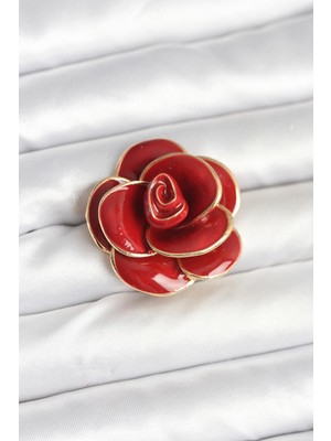 Ergün Collection Kırmızı Gül Model Broş
