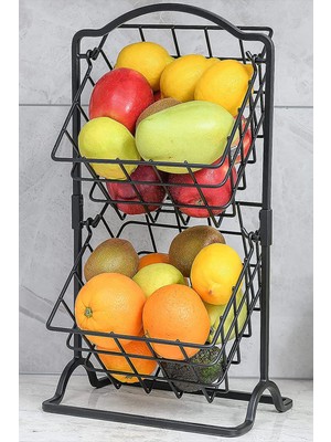 Braventa Collection 2 Katlı Metal Mutfak Köşesi Organizatörü - Siyah Meyve ve Sebze Sepeti
