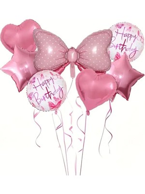 Braventa Collection 7 Adet Pembe Kurdele Temelli Doğum Günü Balon Seti
