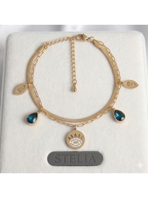 Stelia 316L Çelik Gold - Altın Renk Zirkon Taşlı Göz Işleme Figür Kadın Bileklik