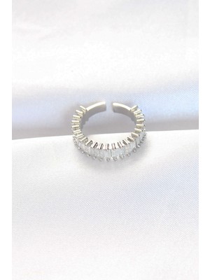Ergün Collection Sıralı Baget Taşlı Silver Renk Ayarlanabilir Yüzük