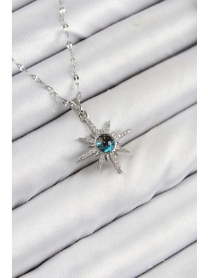 Ergün Collection 316L Çelik Zirkon Taşlı Kutup Yıldızı Model Gümüş Renk Kadın Kolye