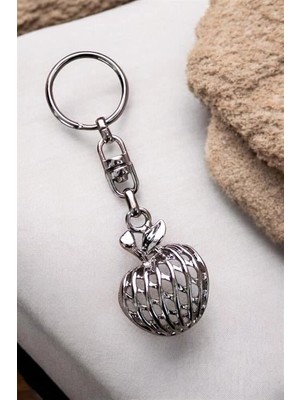 twingold Elma Tasarımlı Gümüş Renkli Anahtarlık Aksesuar