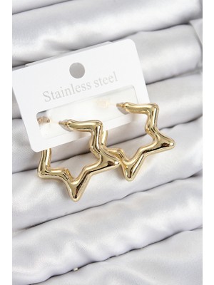 Ergün Collection Pirinç Yıldız Model Gold Renk Kadın Küpe