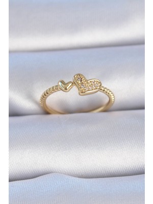 Ergün Collection Pirinç Gold Renk Zirkon Taşlı Kalp Model Kadın Yüzük