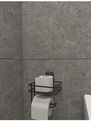 Braventa Collection Alper Banyo Yapışkanlı Tuvalet Kağıtlığı Tutacağı Askısı Mat Siyah Metal Tuvalet Kağıtlık Tuvalet Ka
