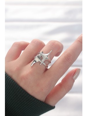 Ergün Collection Yıldız Model Silver Renk Ayarlanabilir Yüzük