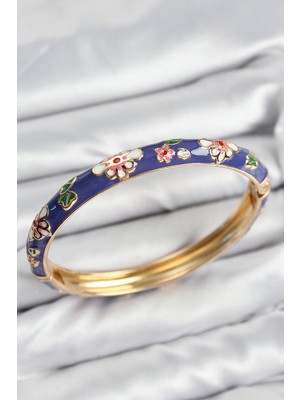 Ergün Collection Mineli Pirinç Mor Çiçek Motifli Gold Kadın Kelepçe