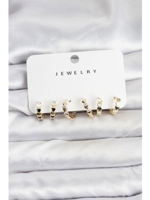 Ergün Collection Gold Renk Pirinç Minimal Kalp Detaylı Kadın Küpe Seti