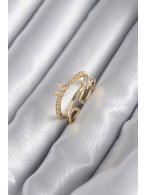 Ergün Collection Pirinç Gold Renk Zirkon Taş Detay Kelebek Model Kadın Yüzük